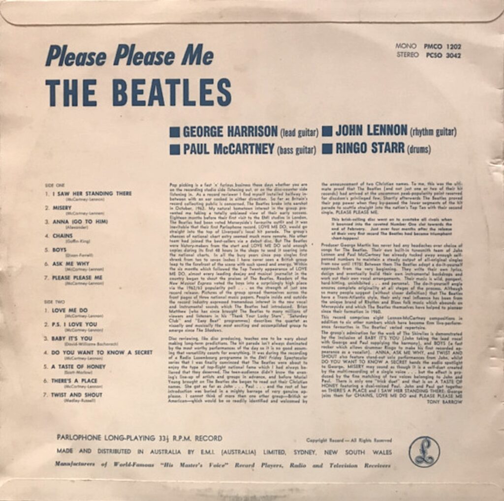 Back sleeve — Please Please Me (NZ press)